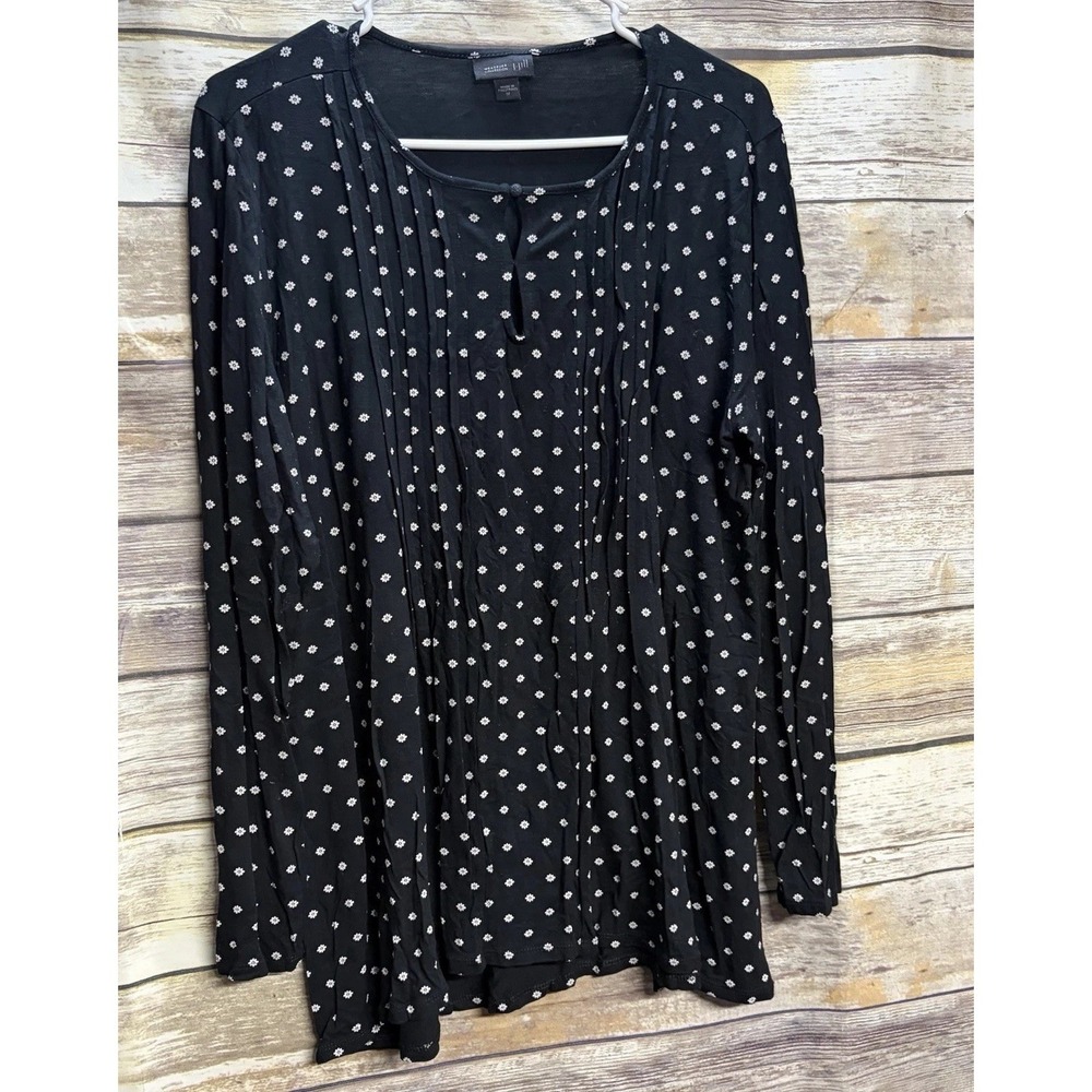 J‎ Jill Wearever Top Women Medium Black Long Sleeve Daisy Slinky Keyhole Pleated